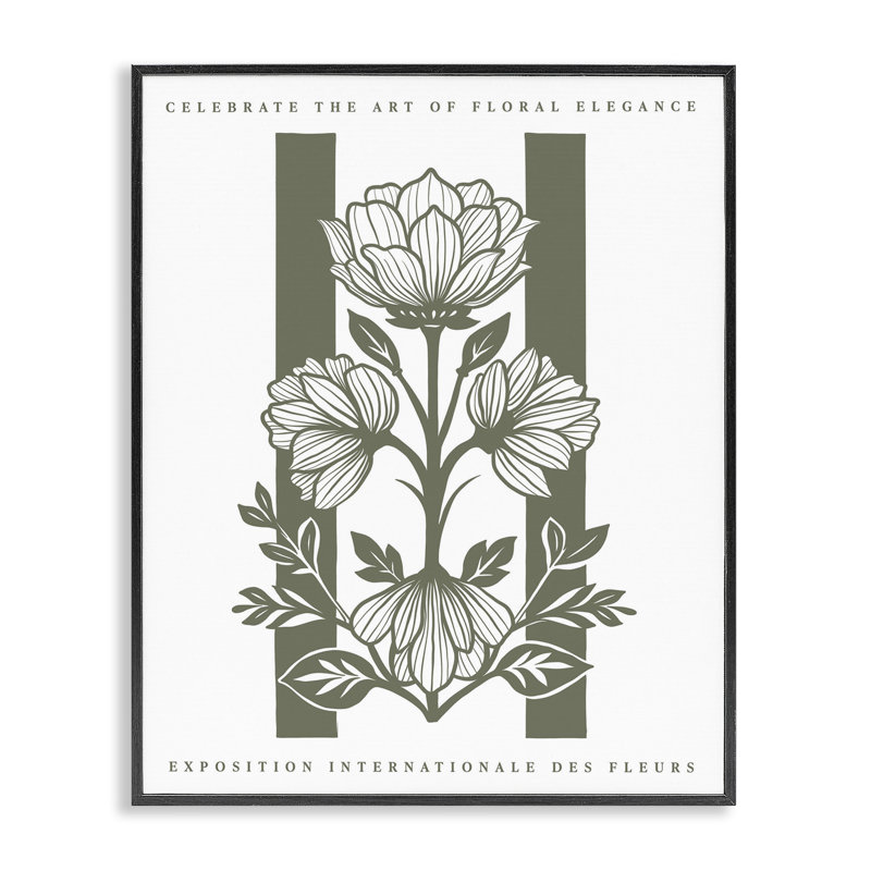 «Symmetric Blossoms on Green», estampe numérique encadrée, design par lettré et doublé, Giclée encadrée noir minuit