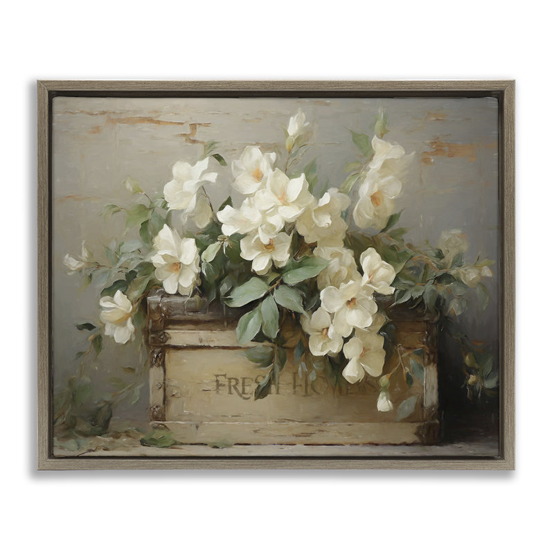 «Fresh Rustic Flowers», art mural sur toile flottante brune par Ramona Murdock, Cadre flottant orme Montalcino