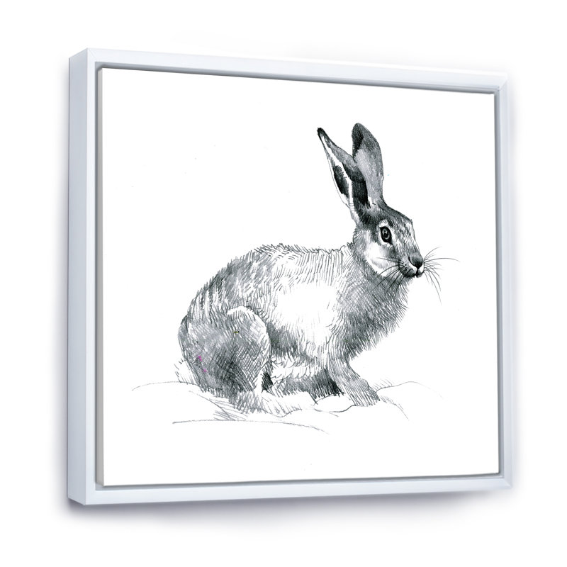 Portrait monochrome de lapin - reproduction sur toile, H 30 po x l 30 po x P 1 po, Toile blanche encadrée