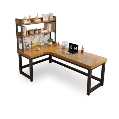 Bureau de direction brun en bois massif en forme de L