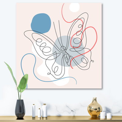 Papillon, dessin au trait sur cubisme III - peinture sur toile