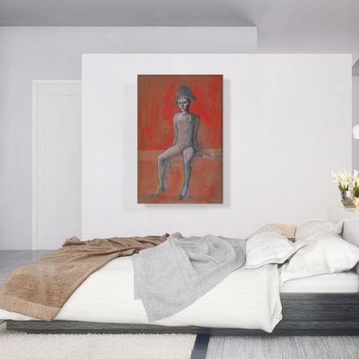 «Arlequin assis sur fond rouge 1905» par Pablo Picasso, reproduction d'art sur toile tendue