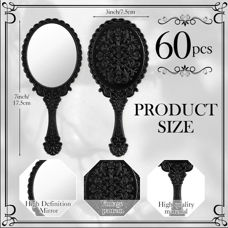 Paquet de 60 petits miroirs à main rétro - noir