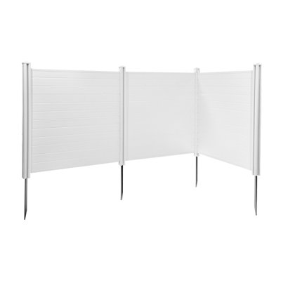 3 Panels Outdoor Privacy Screen, 50 x 50 in Air Conditioner Fence with 27.6 in Ground Stakes, Pool Equipment Enclosure, Horizontal Vinyl Privacy Fence, White, Ideal for Trash Can and A/C Units