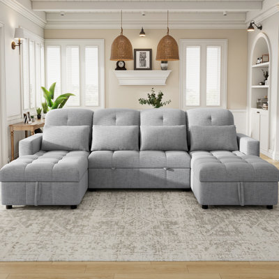 En forme de U avec deux chaises longues et un rangement, des ports, une housse de décoration en chenille chic, une chaise de rangement double grise, une mousse de qualité