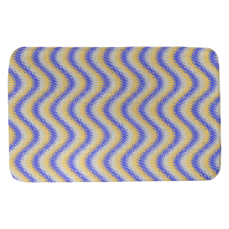 Tapis pour salle de bain à rayures ondulées rectangulaires, l 21 po x L 34 po, Bleu/jaune