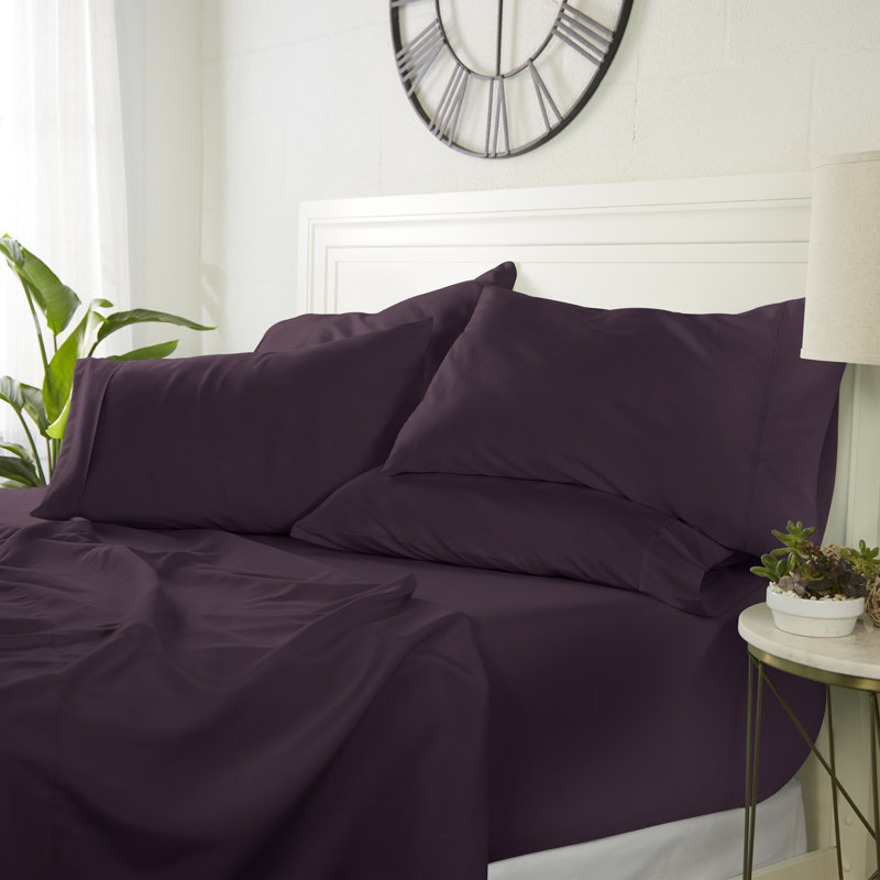 Queen Purple Microfiber Solid Sheet Set with Pillowcases