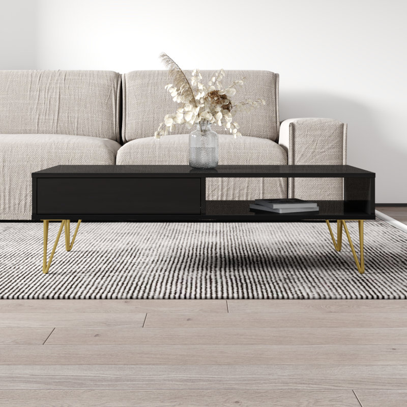51.2" Coffee Table with High Gloss Finish, Black