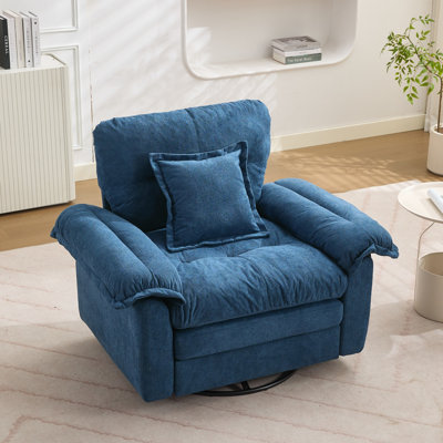 360° Swivel Chenille Accent Chair Upholstered Single Sofa With Throw Pillow