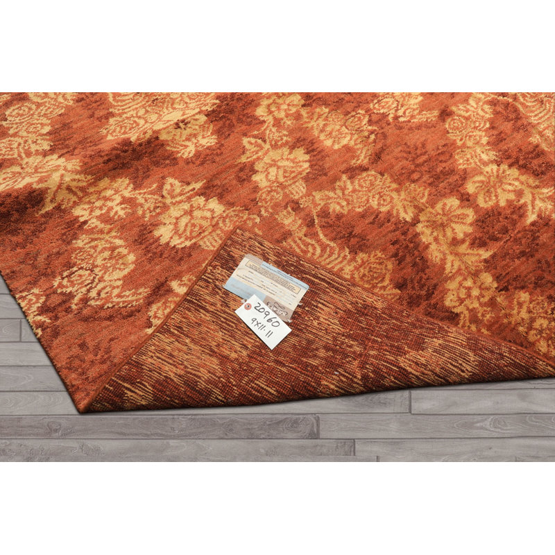 Tapis tibétain en laine, bambou et soie, couleur or rouille, tissé à la main, 2,74 m x 3,63 m