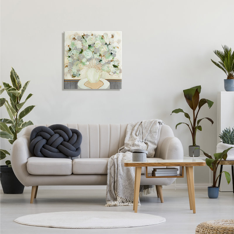 Whimsical Abstract Floral Arrangement Canvas Art in White and Green