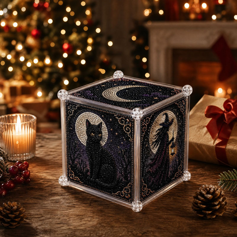 Coffret-cadeau d'Halloween à peindre avec des diamants, kit DIY. Motifs sur les cinq côtés, idéal pour ranger des cadeaux d'Halloween ou comme décoration.