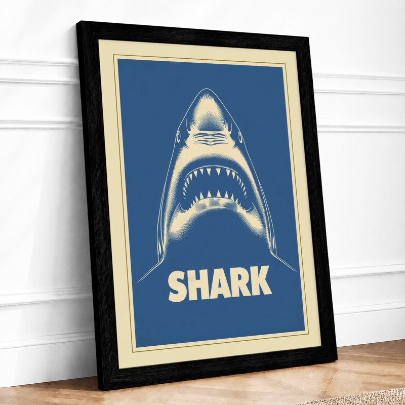 Shark Minimalist - Framed Print, A2 - 59.4 x 42.0 cm, Black