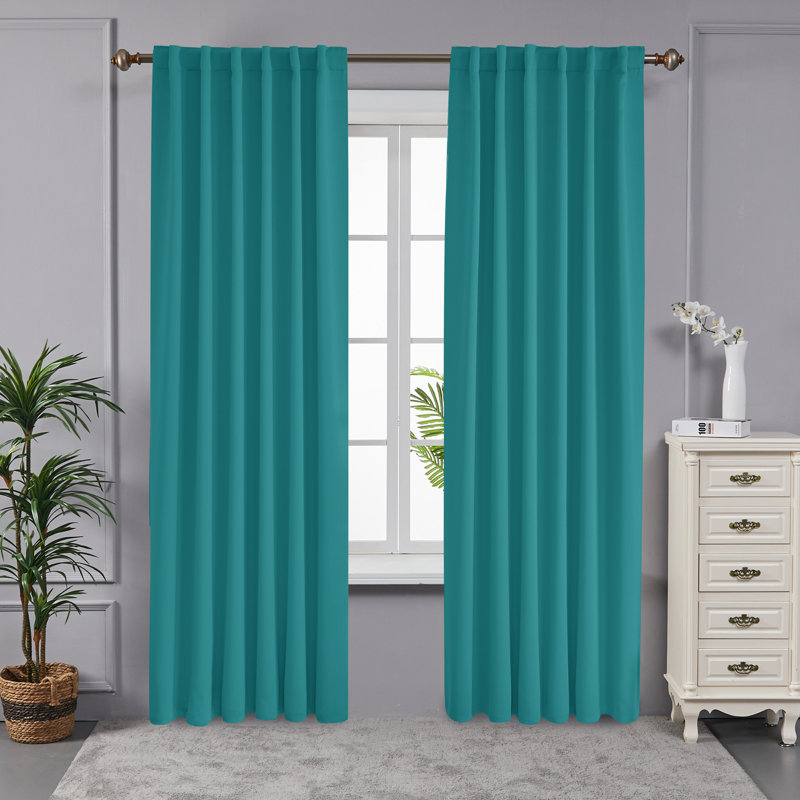 Taburao Back Tab Room Darkening Curtain Pair, 42" W x 84" L, Turquoise