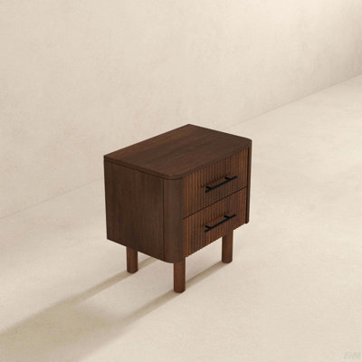 Mid-Century Modern Walnut Nightstand With Two Functional Drawers