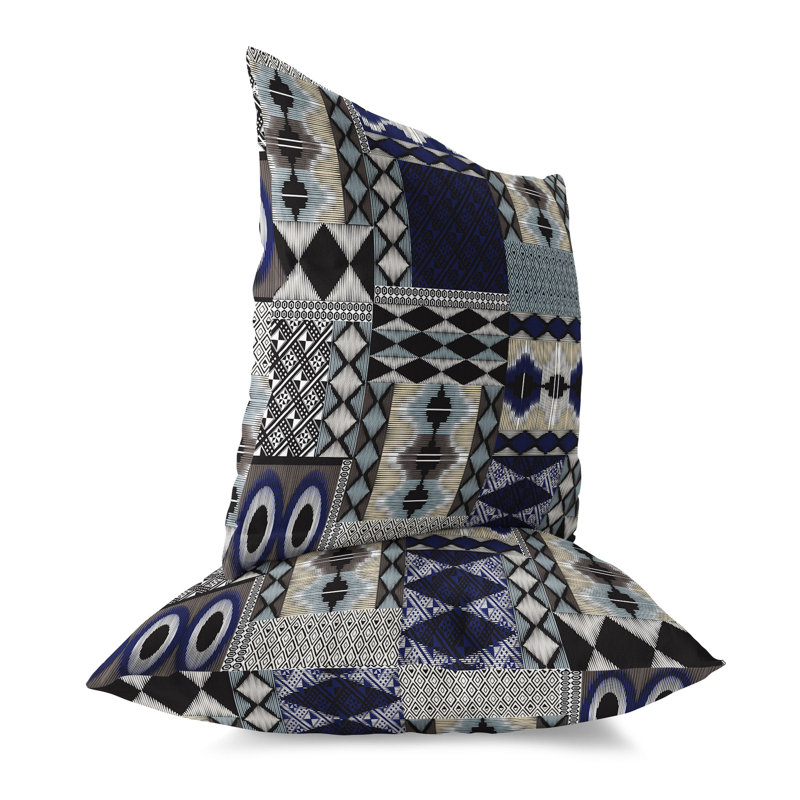 Blue and Granite Patchwork Reversible Square Throw Pillow