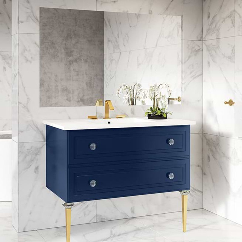 Alma 36.25" Wall Mounted Single Bathroom Vanity with Top, Blue