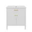 Meuble-lavabo avec lavabo Dalke, armoire de salle de bain avec portes à fermeture en douceur et tablette réglable, conception à profil courbé, pieds en bois d'hévéa-2033229698