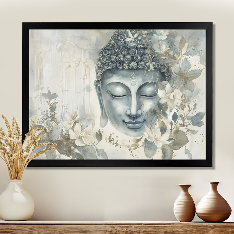 Bouddha gris murmurant le chemin du bouddhisme III - art mural bouddhisme, H 12 po x l 20 po, Noir