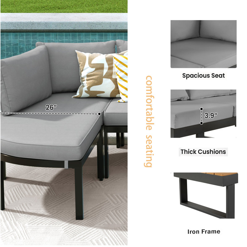 Ensemble de salon de patio avec coussins beige, Gris