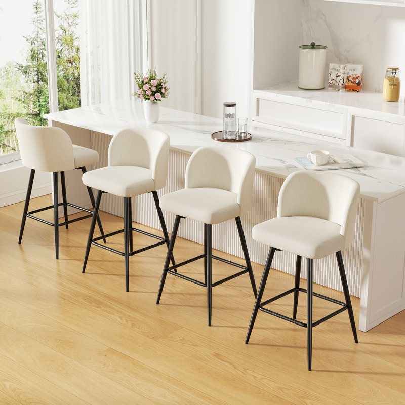 Tabouret de comptoir moderne pivotant rembourré avec structure en métal durable, Beige