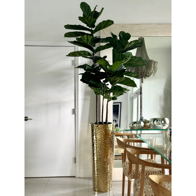 Fiddle 96'' Faux Fiddle Leaf Fig Tree in Metal Planter, 96" H x 42" W x 28" D, Gold