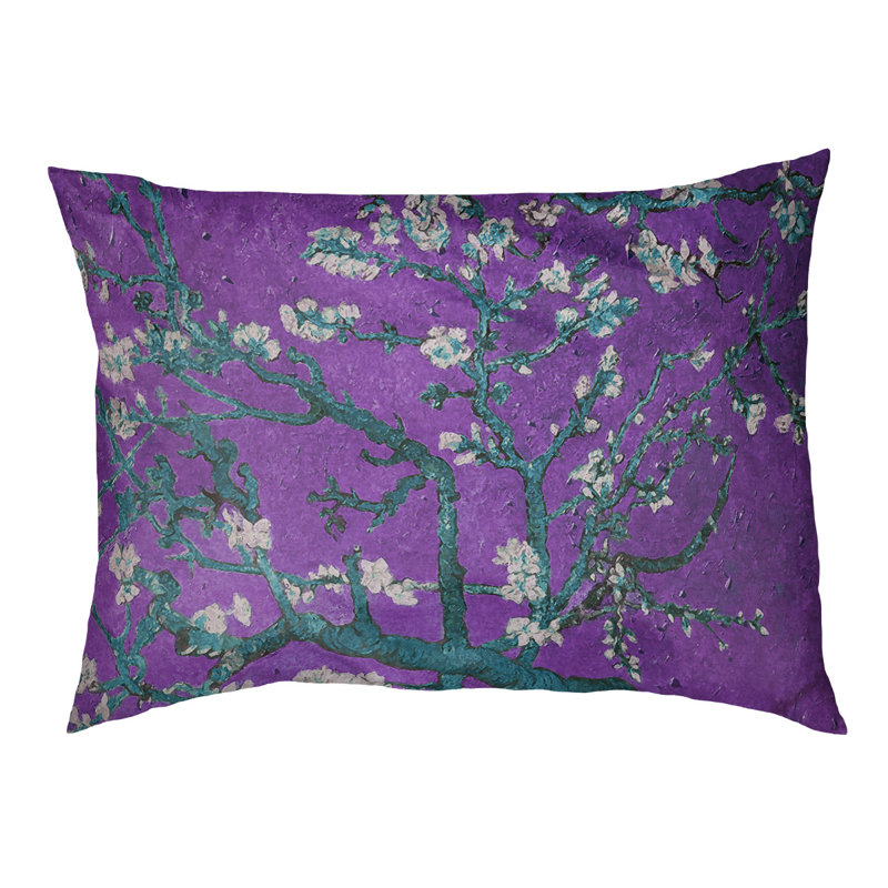 Coussin de concepteur de fleurs d’amande Burk, L 19,5 po x l 29,5 po, Mauve / bleu / brun foncé