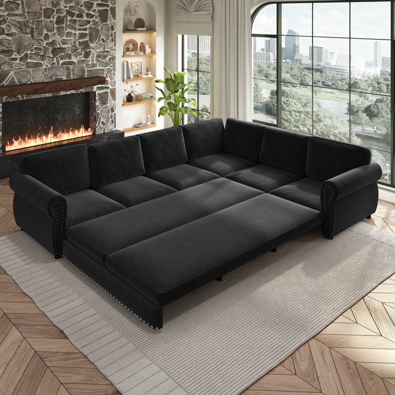 Canapés de coin extensibles, canapé-lit en chenille de 118 pouces, style moderne, Black
