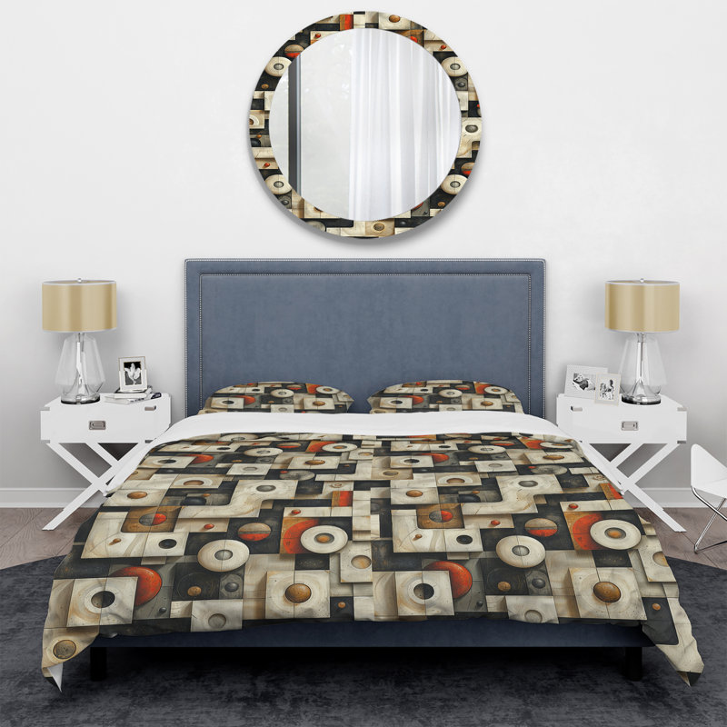 Ensemble de housse de couette moderne rouge et blanc - formes géométriques modernes