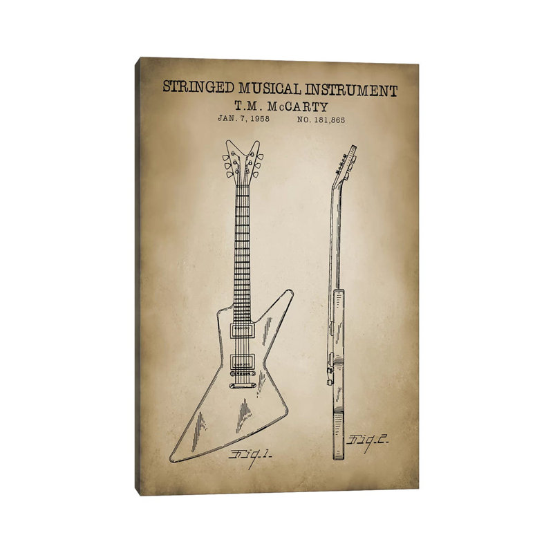 Stringed Musical Instrument by PatentPrintStore - Wrapped Canvas Print, 101.6 cm H x 66.04 cm W x 3.175 cm D
