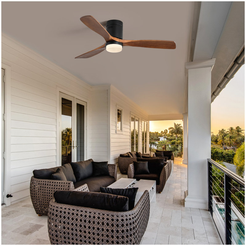 Ventilateur de plafond en bois de 52 pouces, avec 3 pales en bois massif à DEL de 18 W, moteur à courant continu réversible à télécommande avec ventilateur de plafond ETL pour la maison