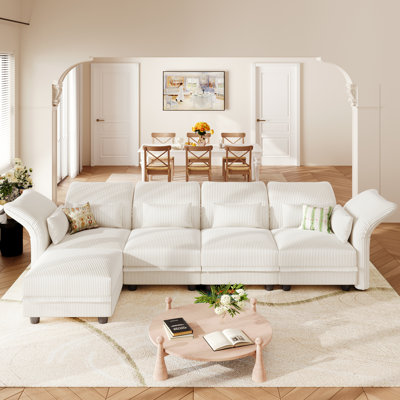 U-Shaped Upholstered Modular Sectional Sofa With Storage, 5 Seat  Corduroy  Couche With Adjustable Arms Backs,Plush Supportive Cushions, Beige