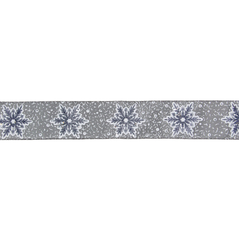 Ruban d'artisanat de Noël flocon de neige gris et blanc scintillant 2,5 po x 16 pi