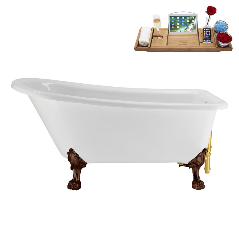 58" Streamlin Clawfoot Tub,Tray,Drain, Clawfeet, Oil Bronze, Polished Gold