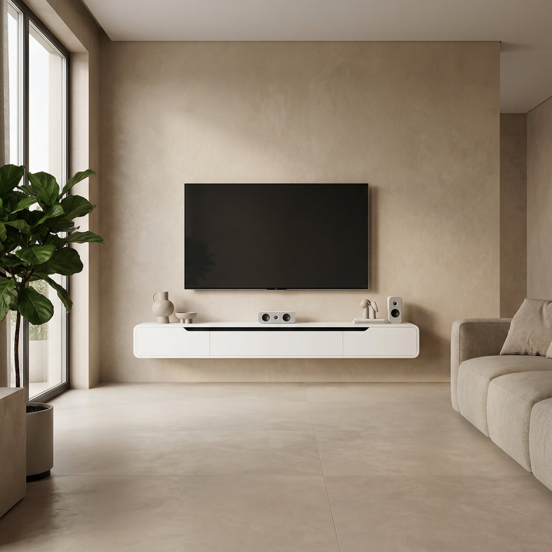 Meuble télé 47 po flottant entièrement assemblé, blanc ultrabrillant, 8.8"H x 47"L x 9.4"W, Blanc