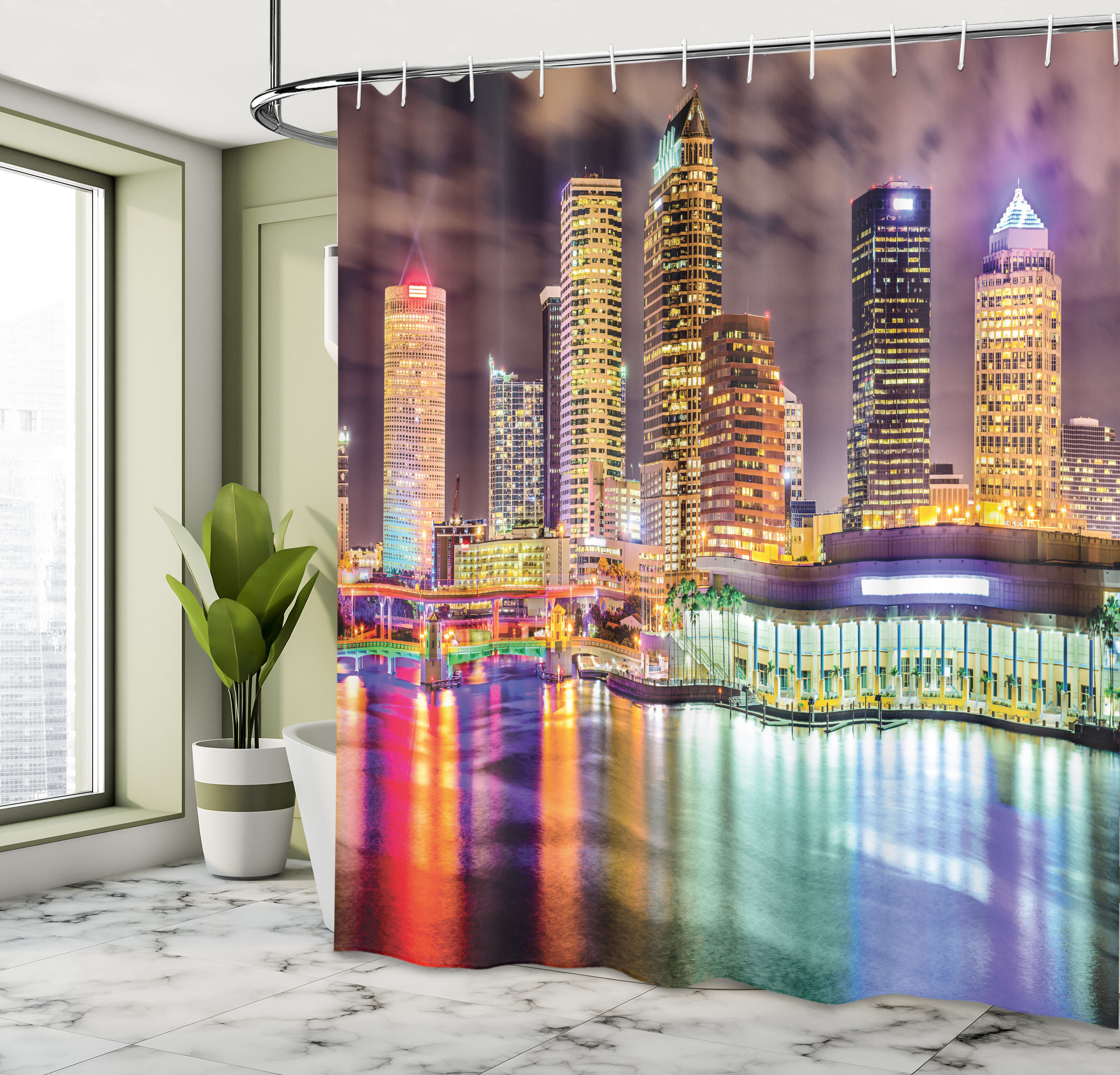 East Urban Home City Shower Curtain Vibrant Tampa Florida Scene Multicolor East Urban Home Size: 84\, image size:2466x2368