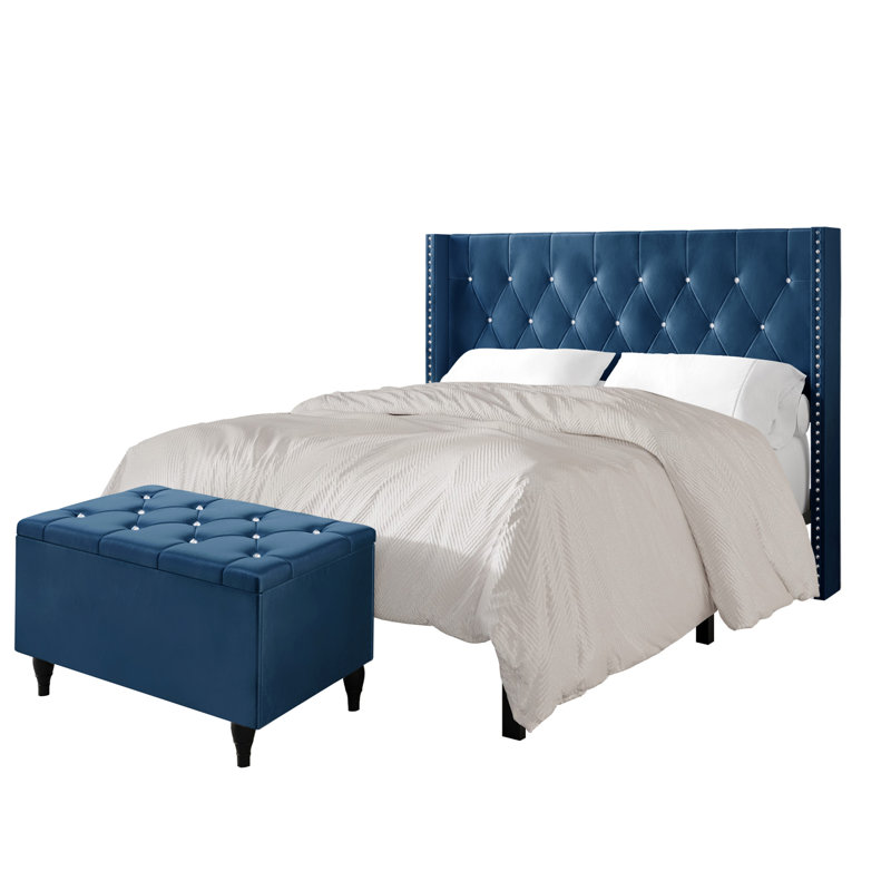 Falaq Solid Wood Piece Bedroom Set, Full/Double, Navy Blue