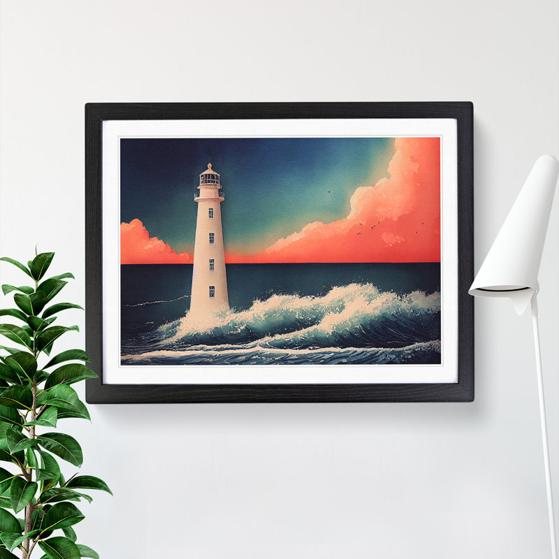 Lighthouse In Watercolour Vol.3 - Single Picture Frame Print, Black, 25cm H x 34cm W