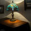 Kull Classic Tiffany Style Table Lamp, 20cm Stained Glass Dragonfly Shade, 37cm Height, (Aqua Blue)