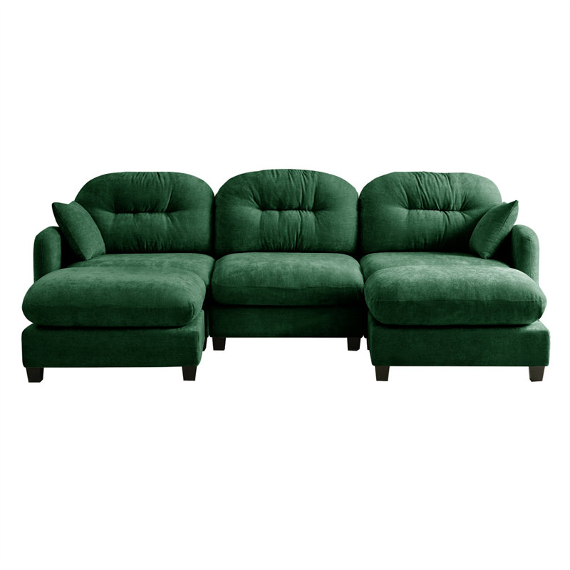 3-Seater Sofa with Ottoman, Green Chenille