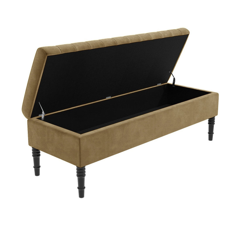 Safar Striped Ottoman Storage Bench – Upholstery Naples Shoe Bench with Black Turned Wooden Legs, Brown