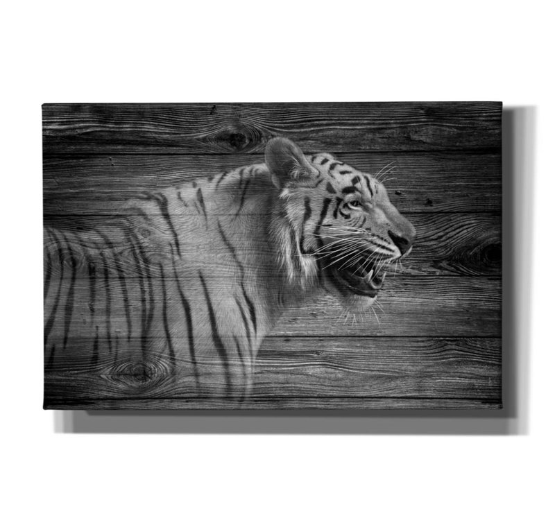 Art mural sur toile Ebern Designs «Woodgrain Antiques Tiger 01» par Gordon Semmens, H 12 po x l 18 po x P 0,75 po