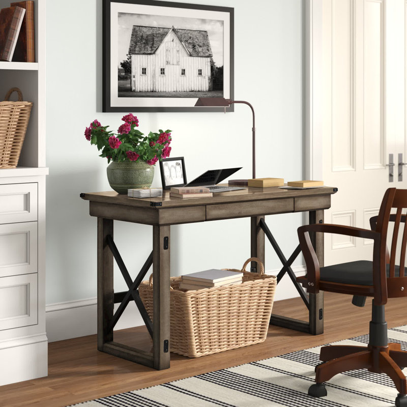 Bondville Solid Wood Base Writing Desk, Rustic Grey