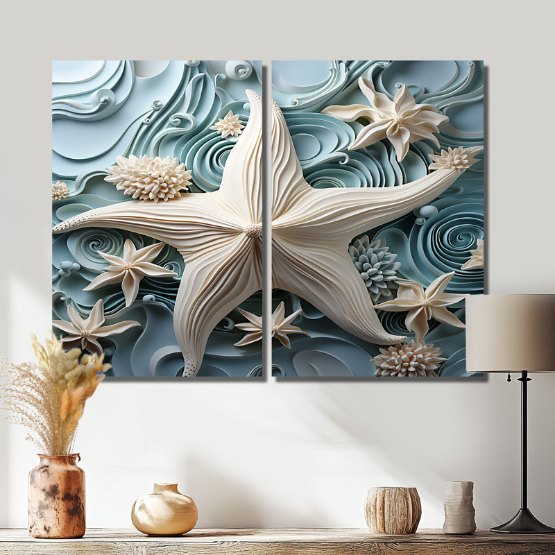 «White and Blue Oceanic Starfish Gem», reproductions sur toile d'animaux, 36" H x 48" W, Wrapped Canvas, Does Not Apply