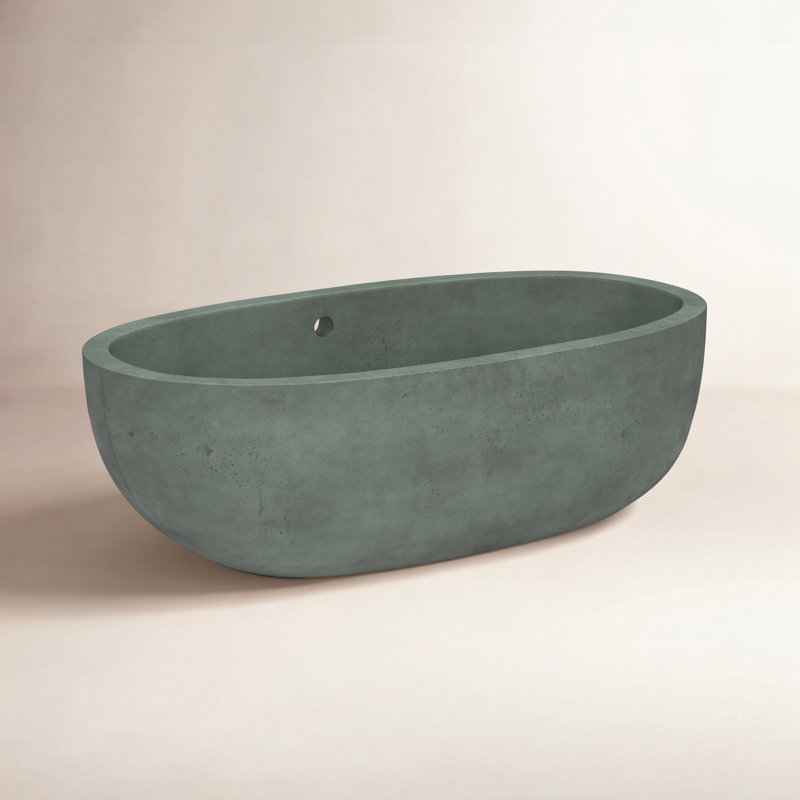 Avalon NativeStone Concrete Freestanding Oval Soaking Bathtub, 22" H x 36" W x 66" L, Forest