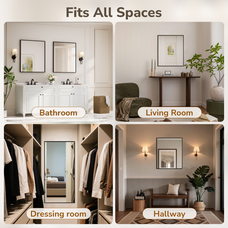 Aluminum Framed  Beveled Design Decorative Mirror with Tempered Glass Wall Mirror Bathroom Vanity Mirror, Matte Black