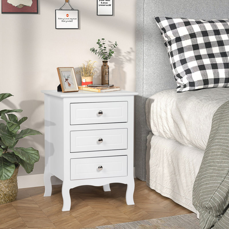 Table de chevet 3 tiroirs Belamy en brun, Blanc