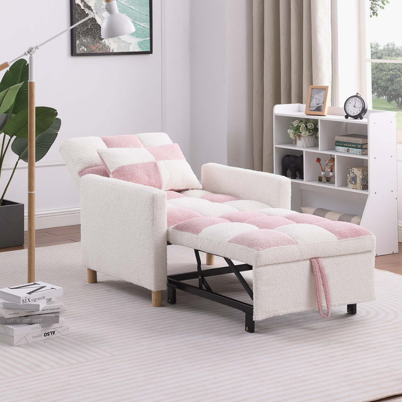 Canapé-lit convertible, chaise réglable avec coussin, chaise multifonctionnelle, rose et blanc, Rose / blanc Teddy