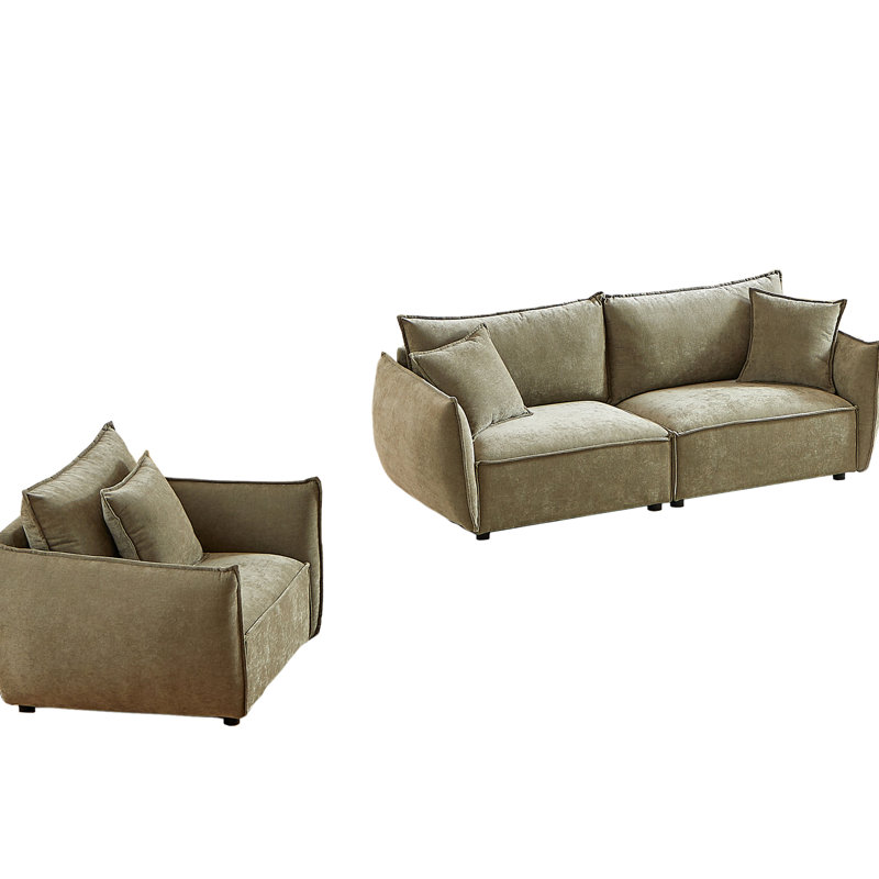 With Plastic Feet And Comfortable Seating 3 + 1 For Living, Linen, Stable Wood Structure In Living Room, Light Green