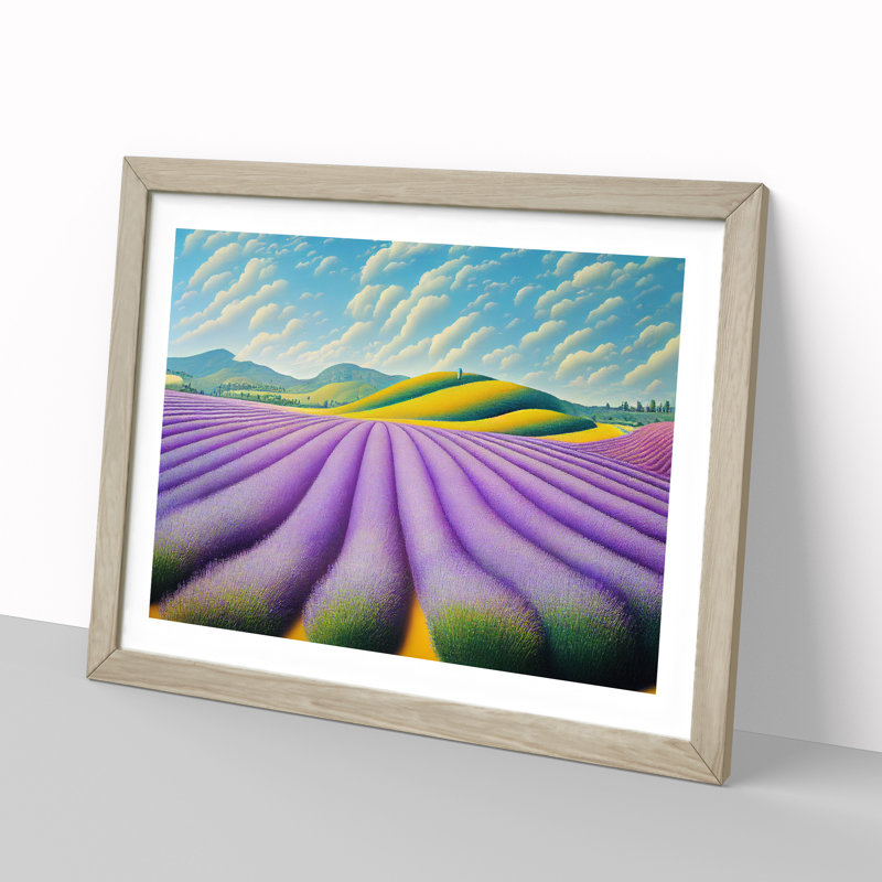 Stimulating Lavender Flower Field - Framed Print, 34cm H x 46cm W x 2cm D, Oak Framed